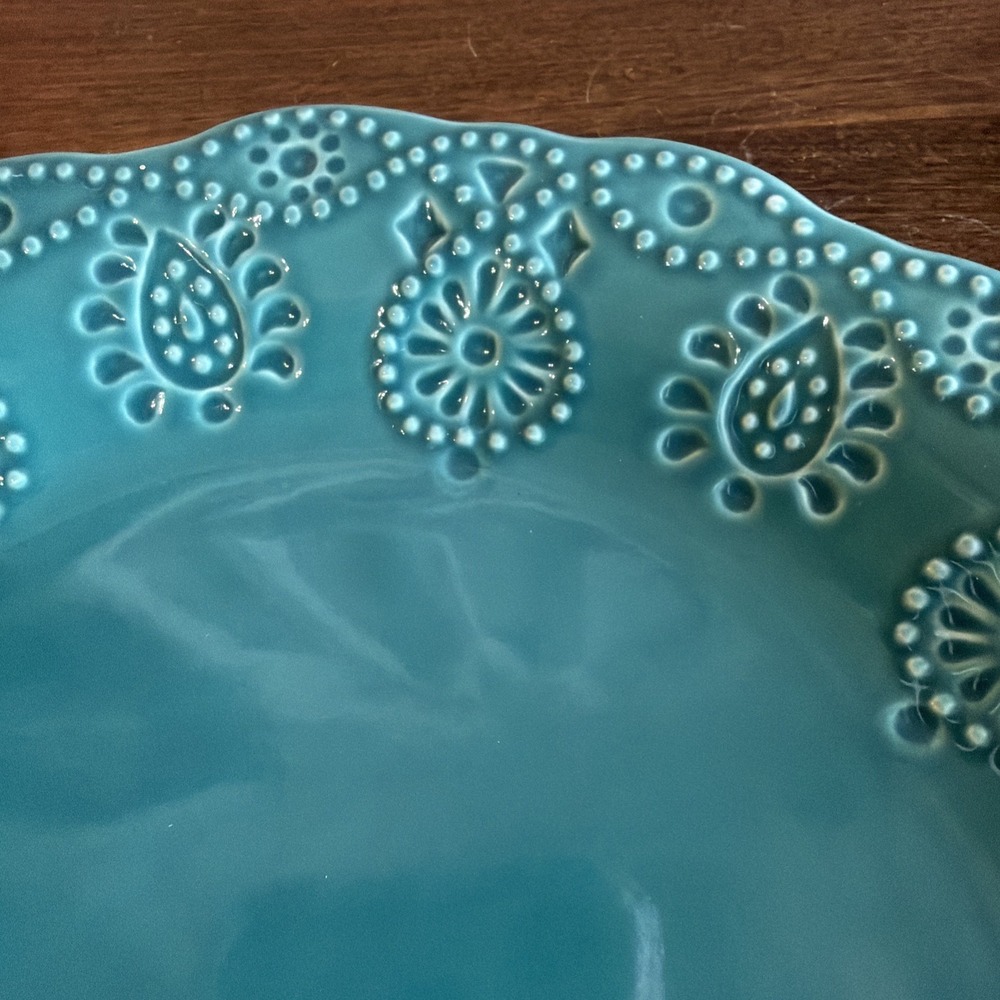 Set of 4 Pioneer Woman Cowgirl Lace Teal 8.5" Salad Dessert Luncheon Plates - Picture 7 of 8
